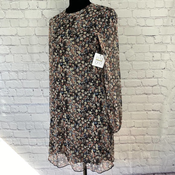 017 LA LA LAND CREATIVE Floral Print Black Long Sleeve Sheer Mini Dress Size XS - Picture 7 of 7